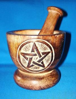Holz-Mörser mit Pentagramm